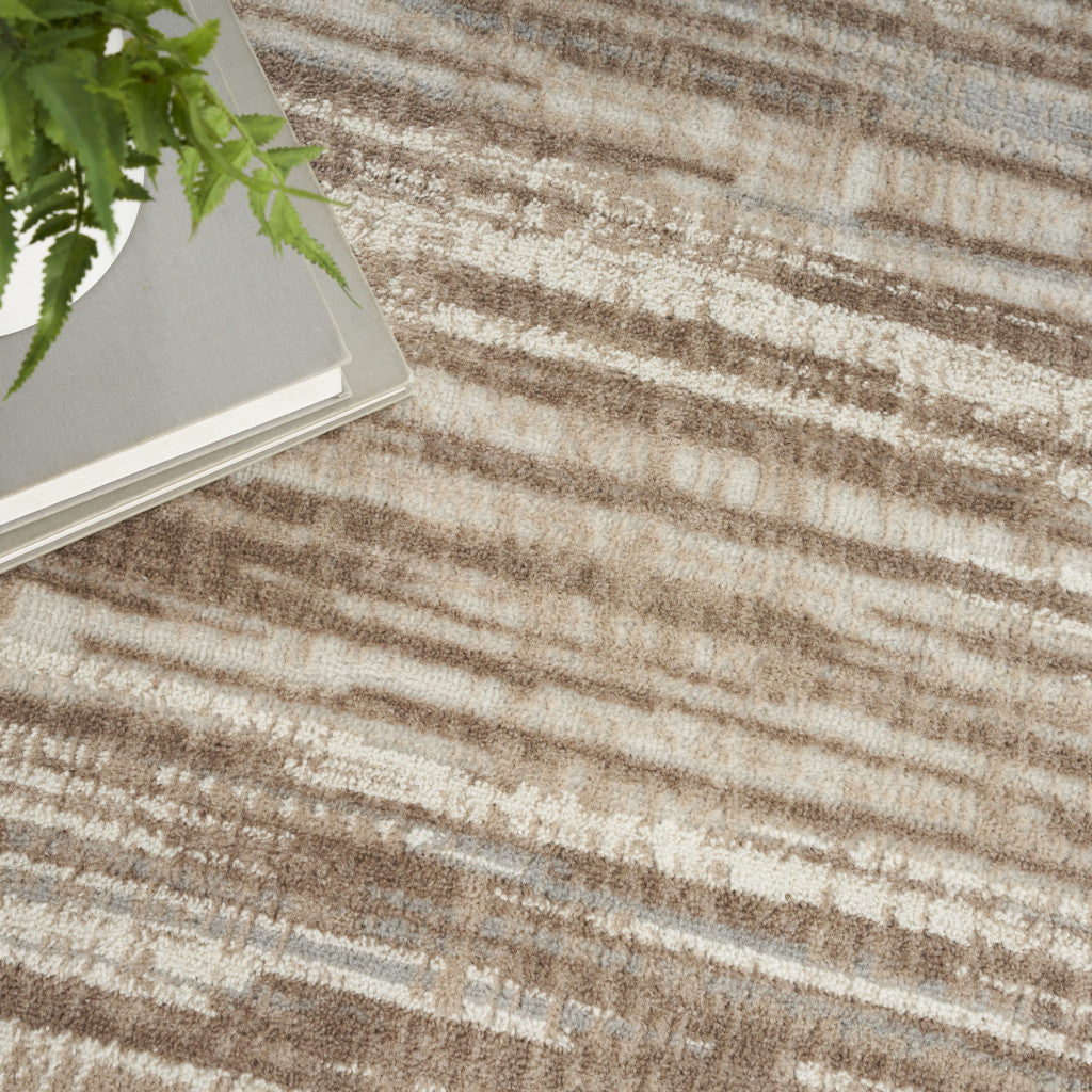 5' Ivory and Gray Abstract Non Skid Round Rug Homeroots Home Decor