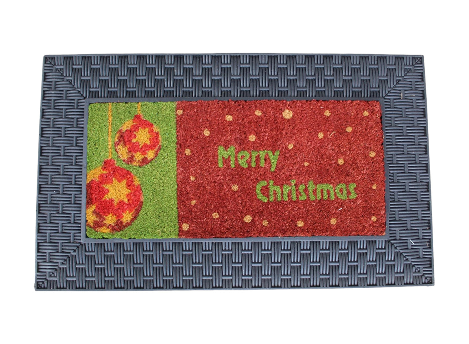 18" X 30" Brown And Red Christmas Holiday Merry Christmas Outdoor Rubber And Coir Door Mat With Insert - Home & Garden