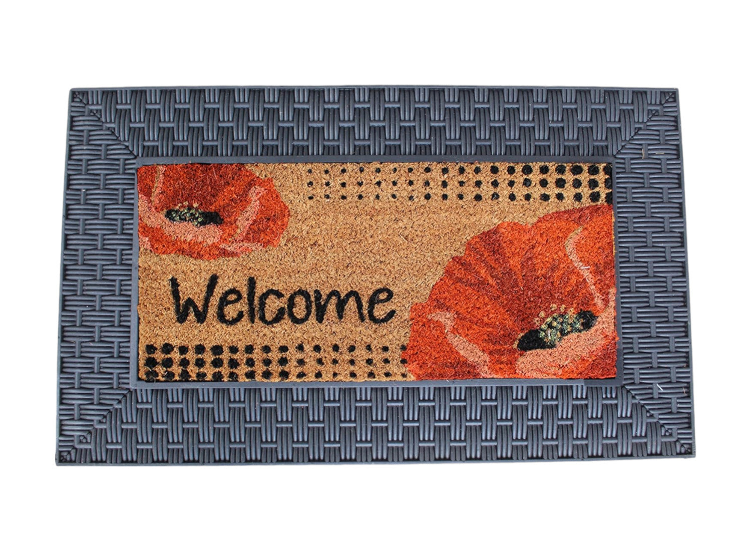 18" X 30" Brown And Red Christmas Holiday Merry Christmas Outdoor Rubber And Coir Door Mat With Insert - Home & Garden