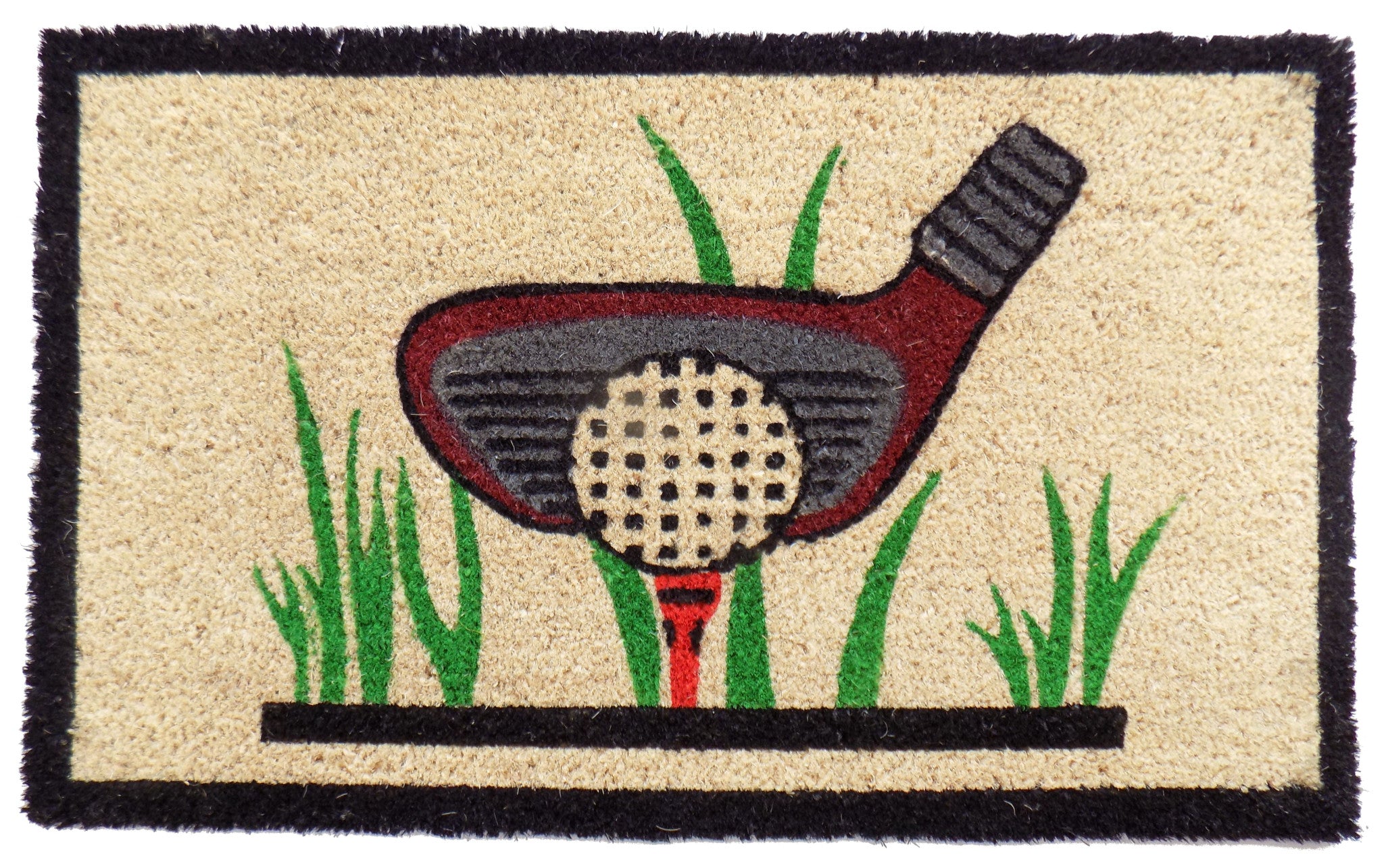 18" X 30" Brown and Black Coir Golf Outdoor Door Mat - Home & Garden