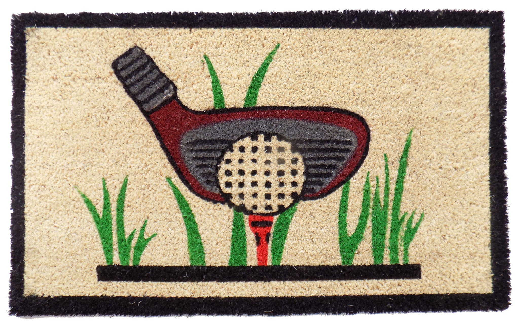 18" X 30" Brown and Black Coir Golf Outdoor Door Mat - Home & Garden