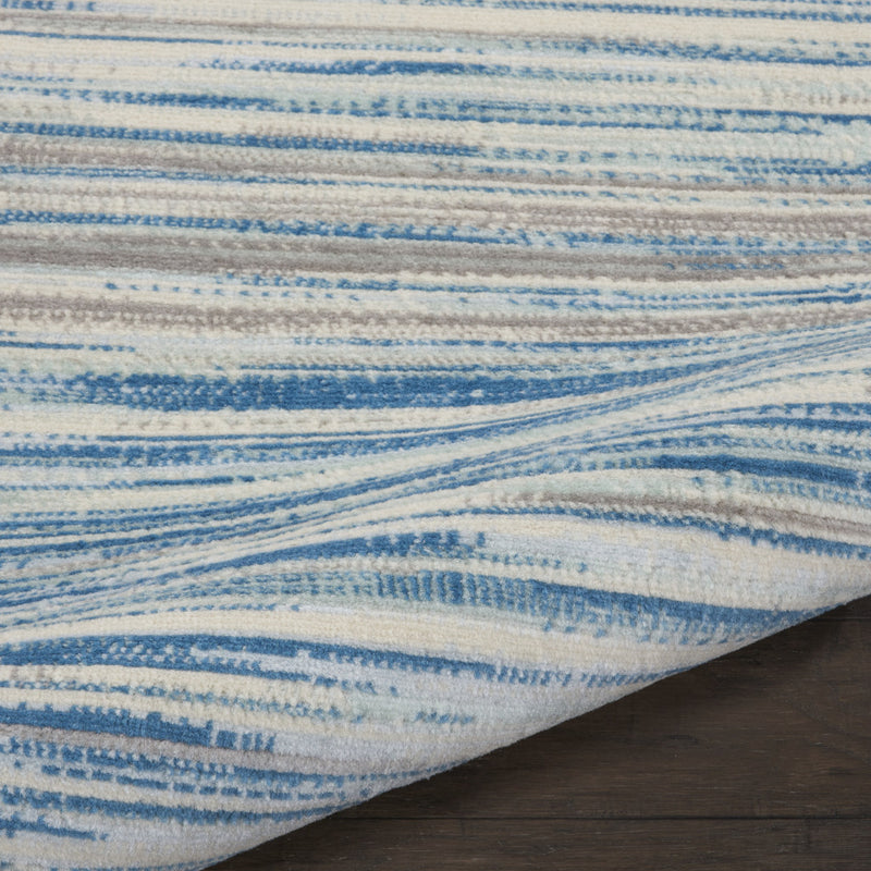 6' Ivory Blue and Gray Striped Non Skid Runner Rug - GreatEagleInc