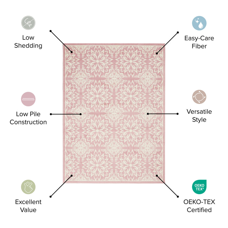 5' Taupe and Ivory Floral Non Skid Round Rug - GreatEagleInc