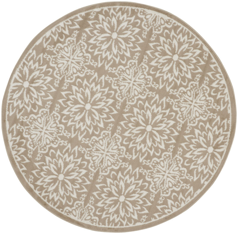 5' Taupe and Ivory Floral Non Skid Round Rug - GreatEagleInc
