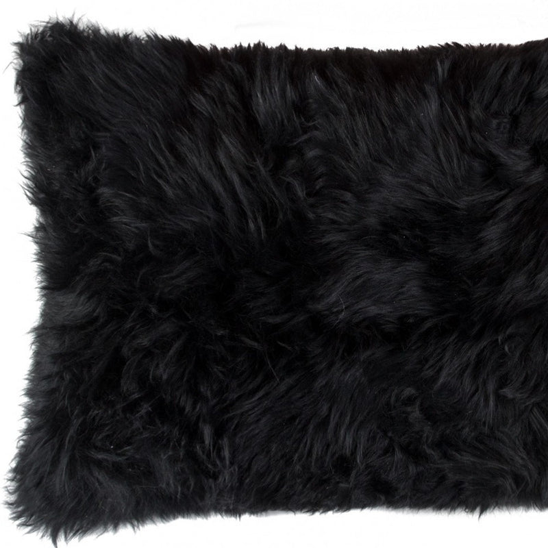 12" X 20" Black Sheepskin Lumbar Throw Pillow - Home Decor
