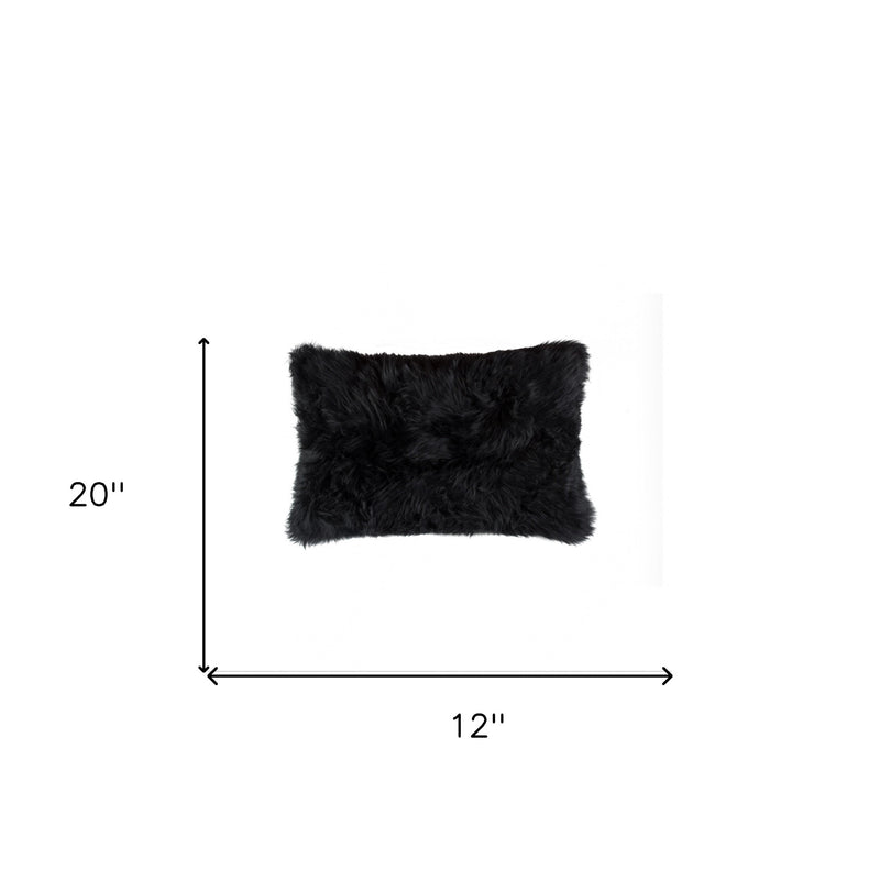 12" X 20" Black Sheepskin Lumbar Throw Pillow - Home Decor