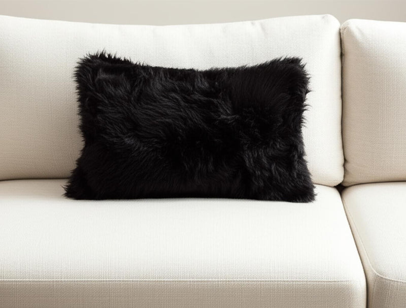 12" X 20" Black Sheepskin Lumbar Throw Pillow - Home Decor