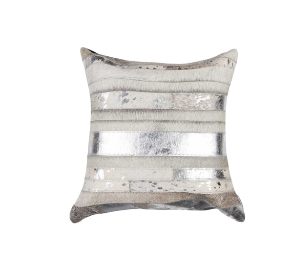 18" Gray and Silver Striped Cowhide Throw Pillow - Home Decor