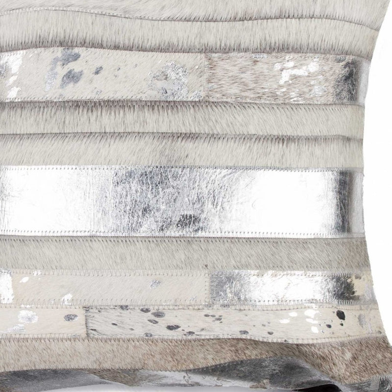 18" Gray and Silver Striped Cowhide Throw Pillow - Home Decor