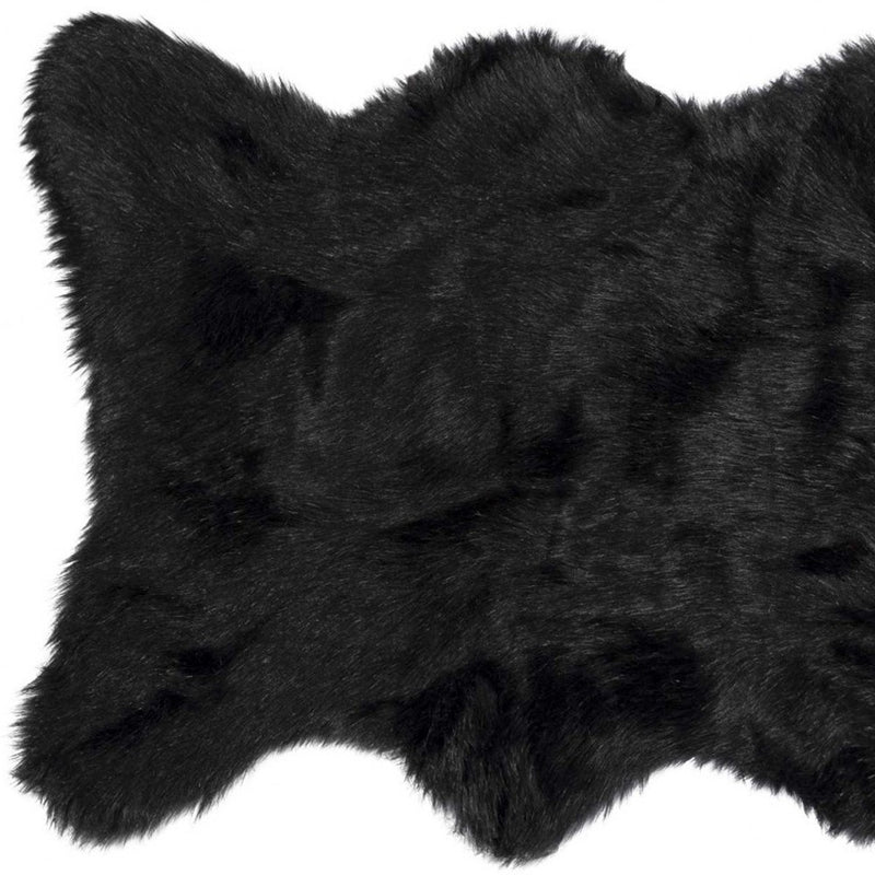 2' X 3' Black Faux Sheepskin Animal Print Washable Area Rug - Home Decor
