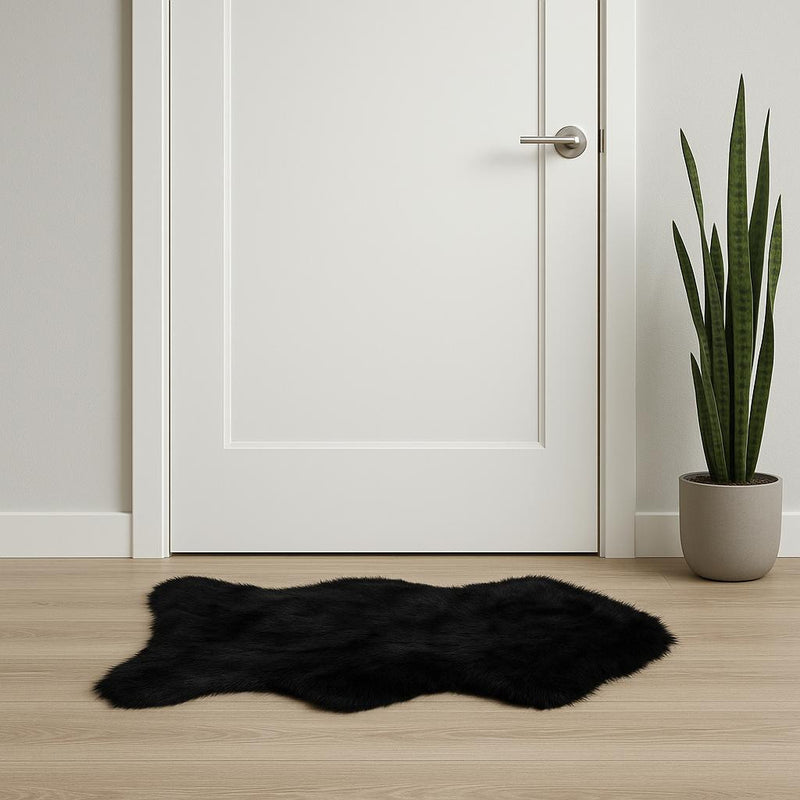 2' X 3' Black Faux Sheepskin Animal Print Washable Area Rug - Home Decor