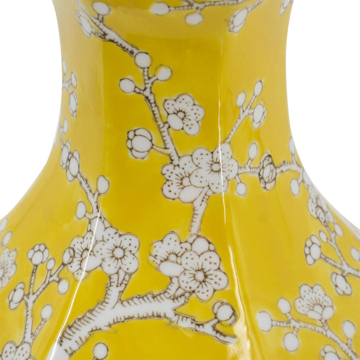 14" Yellow And White Chinoiserie Floral Porcelain Table Vase - Home & Garden