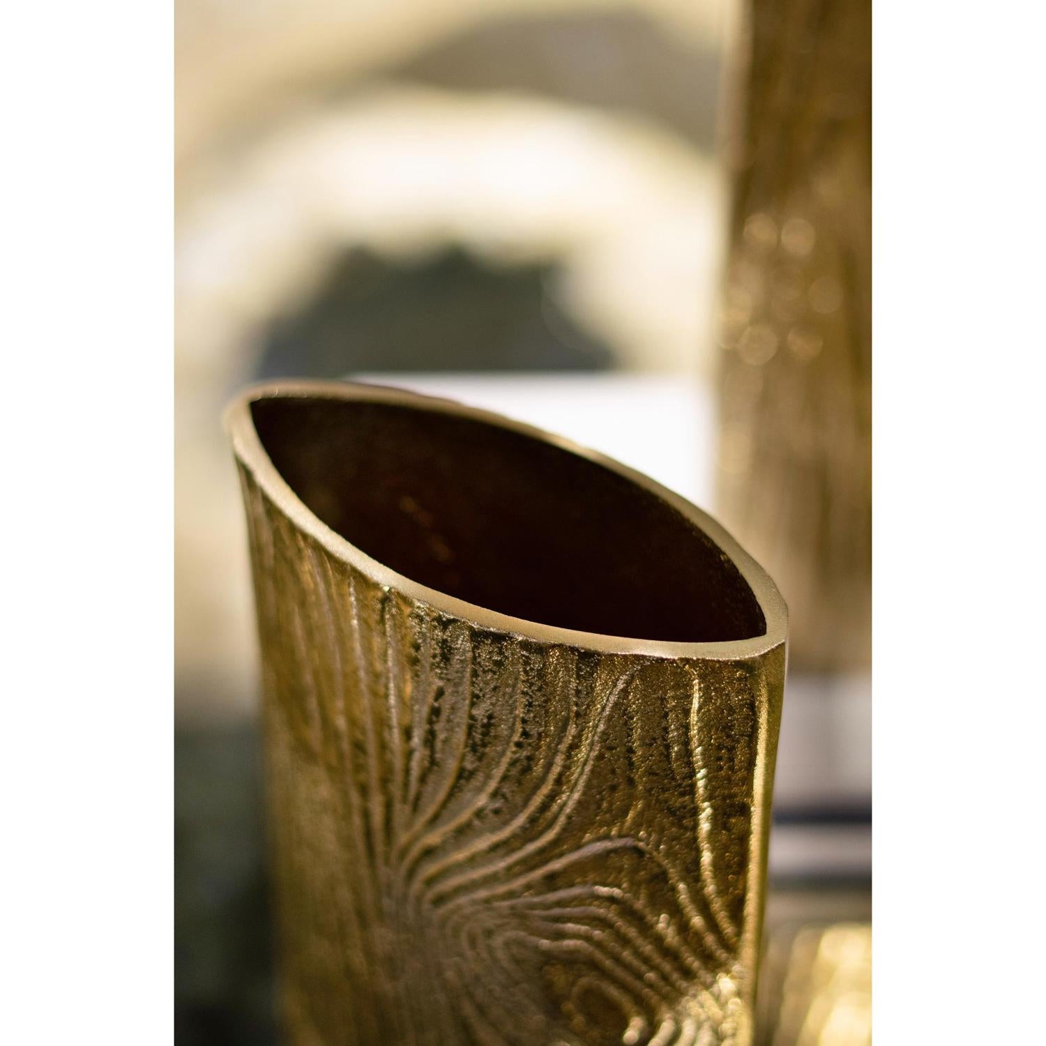 10" Gold Aluminum Oval Faux Wood Table Vase - Home & Garden
