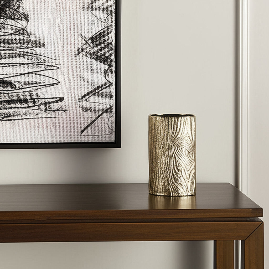 10" Gold Aluminum Oval Faux Wood Table Vase - Home & Garden