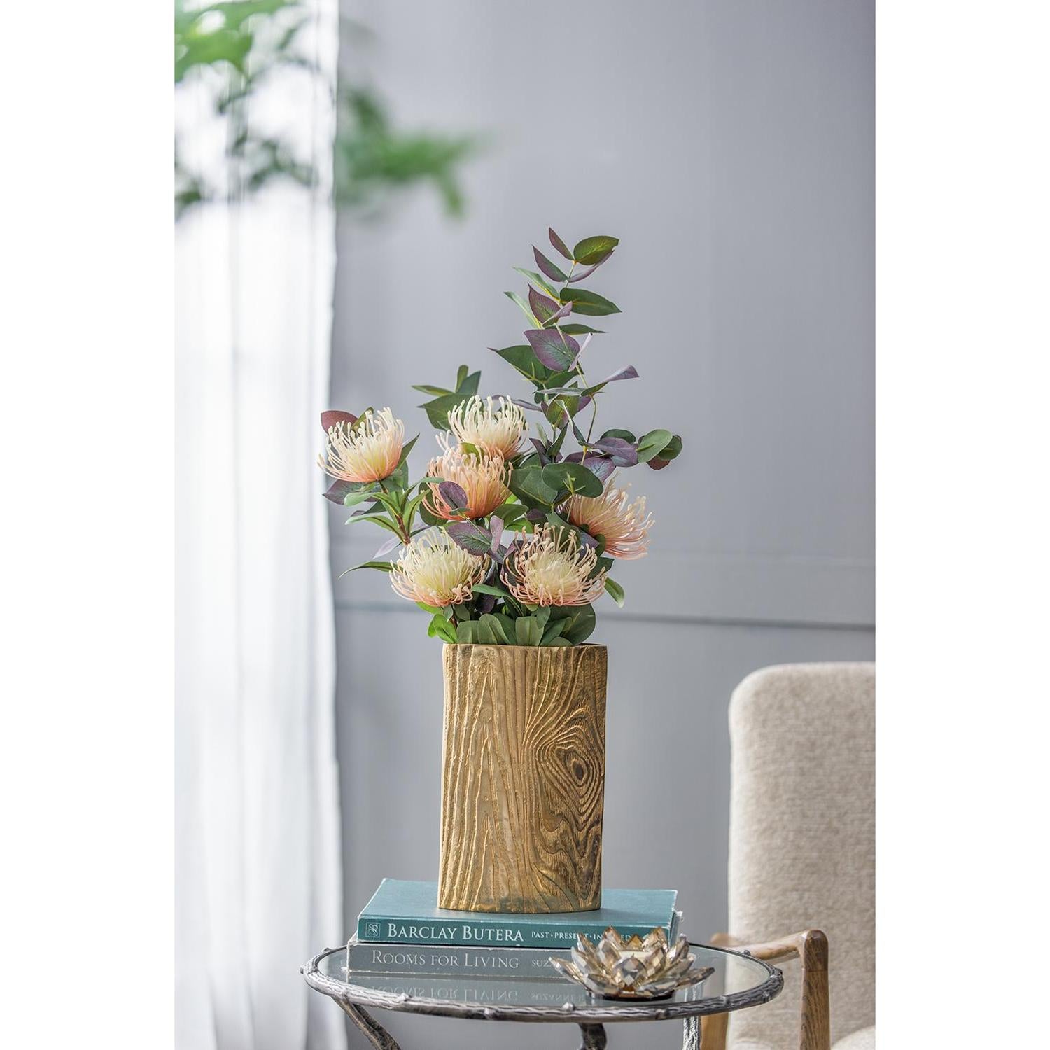 10" Gold Aluminum Oval Faux Wood Table Vase - Home & Garden
