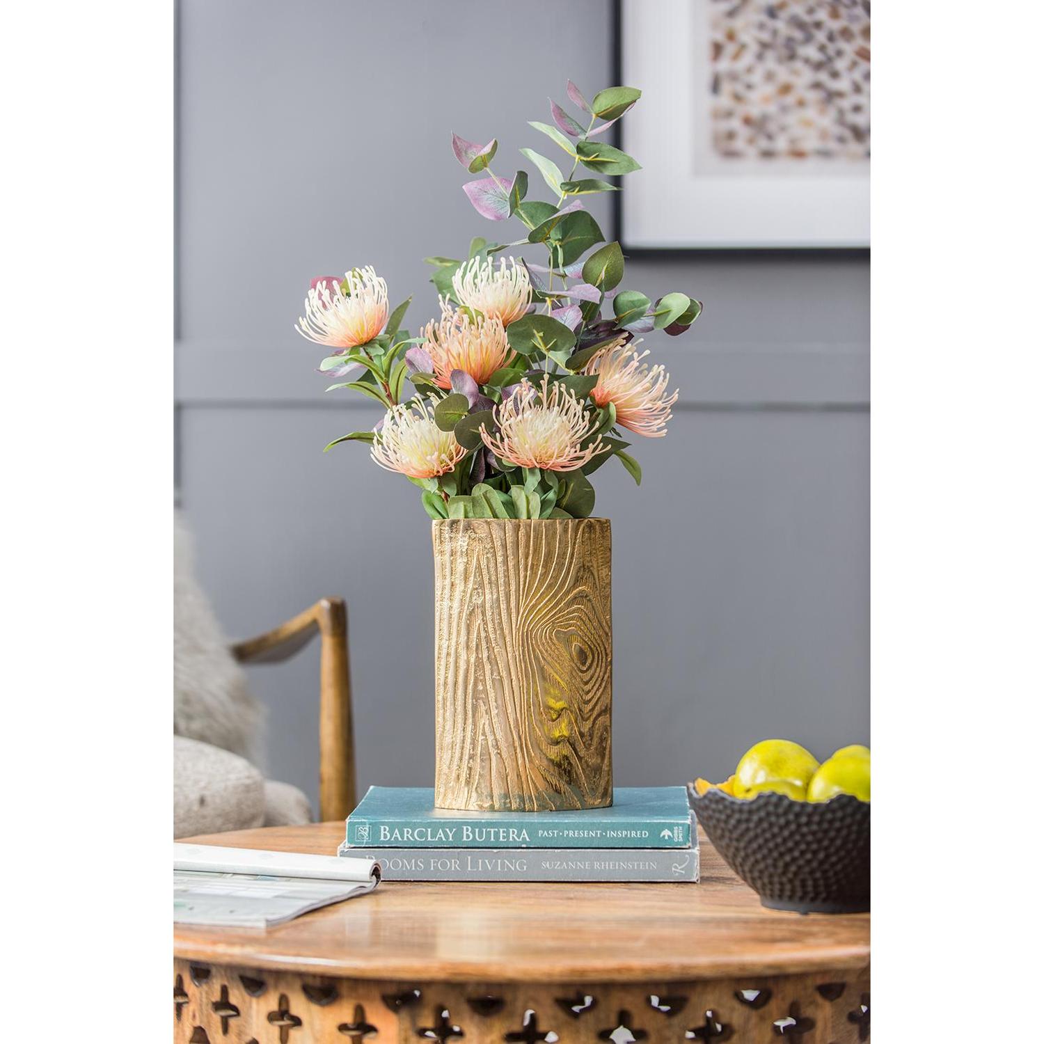 10" Gold Aluminum Oval Faux Wood Table Vase - Home & Garden