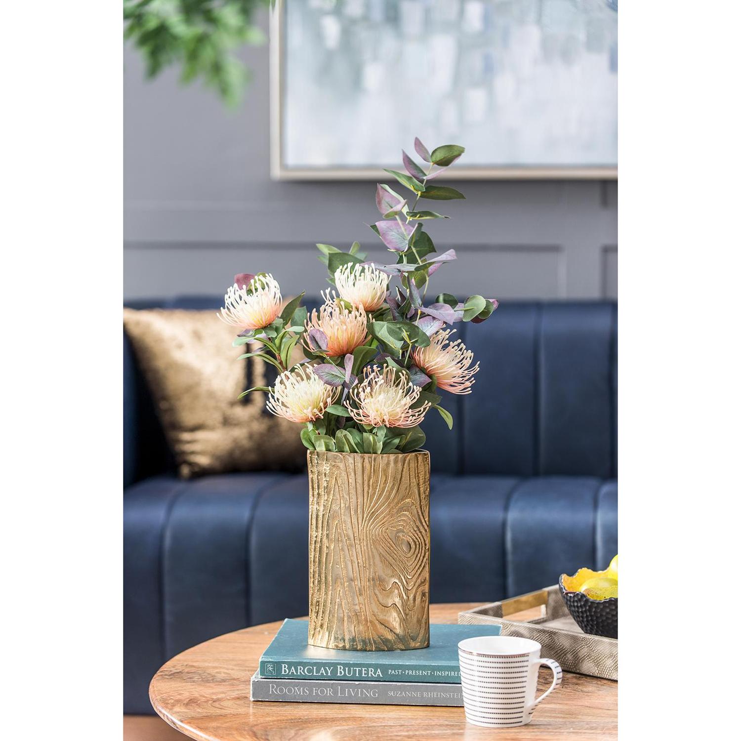 10" Gold Aluminum Oval Faux Wood Table Vase - Home & Garden