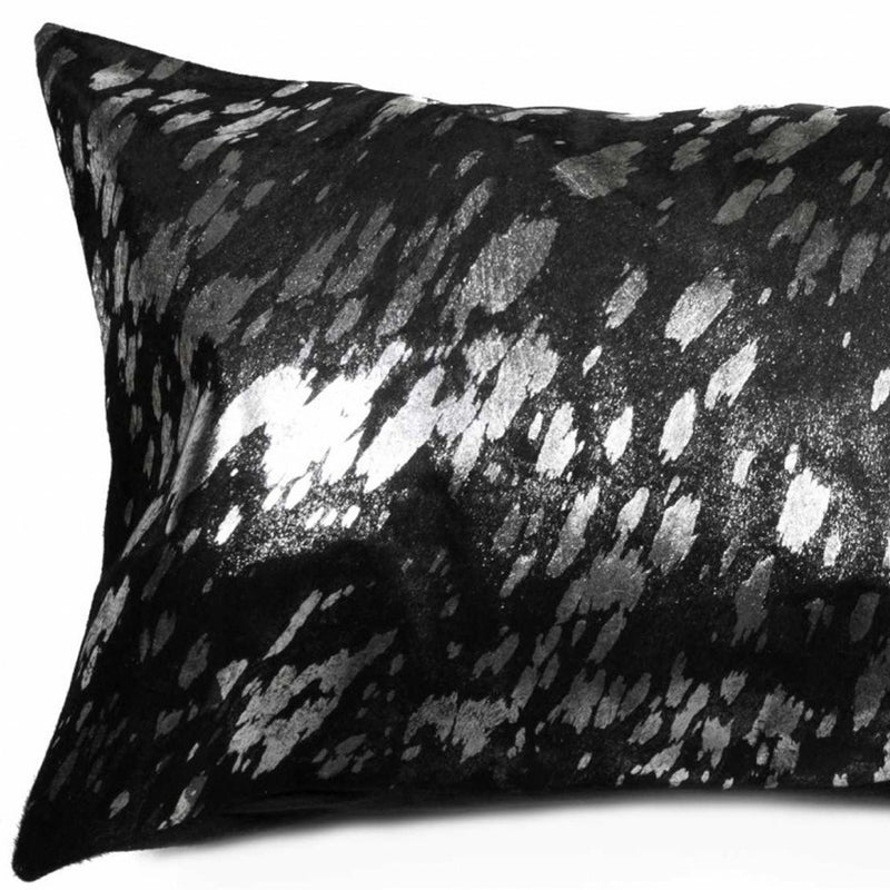 12" X 20" Black and Silver Cowhide Throw Pillow - Home Decor