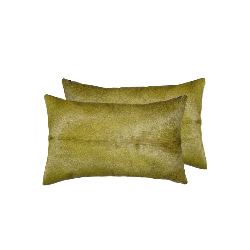 Set of Two 12" X 20" Lime Green Cowhide Throw Pillow - Home Decor