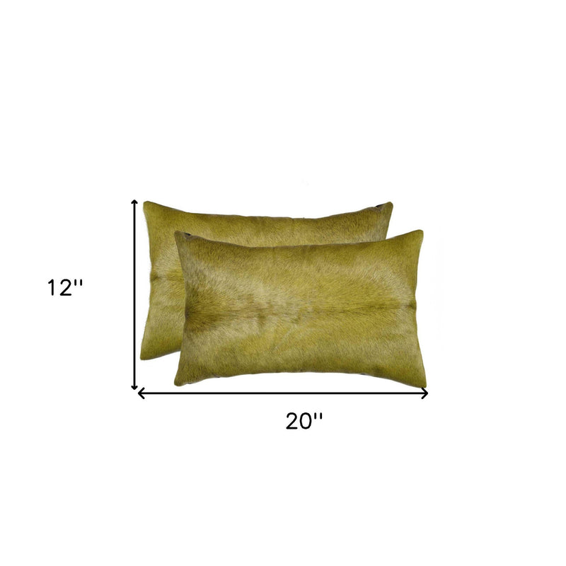 Set of Two 12" X 20" Lime Green Cowhide Throw Pillow - Home Decor
