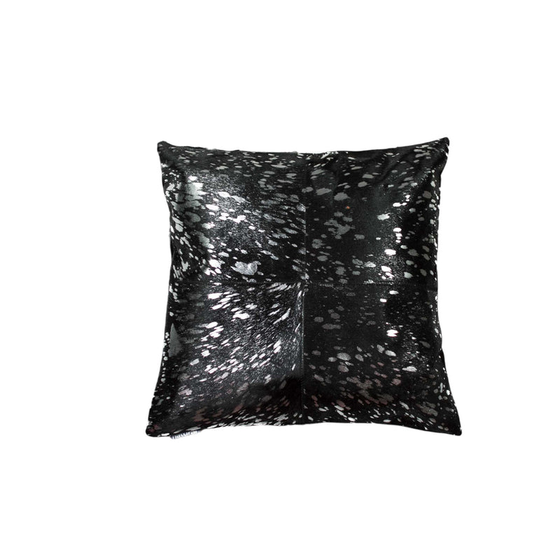Set of Two 18" Black and Silver Cowhide Throw Pillow - Home Decor