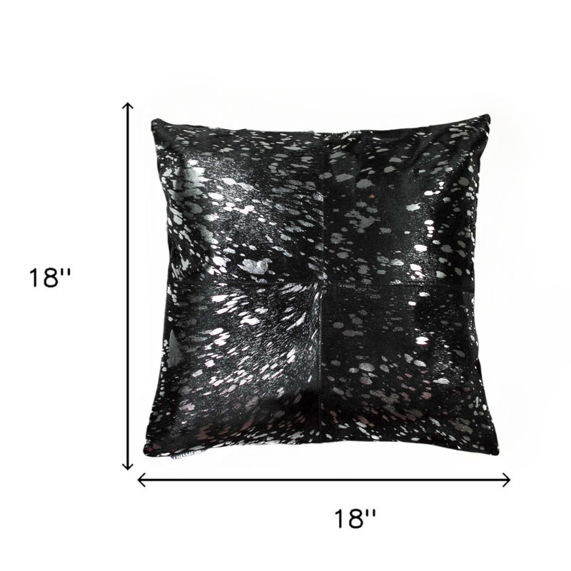 Set of Two 18" Black and Silver Cowhide Throw Pillow - Home Decor