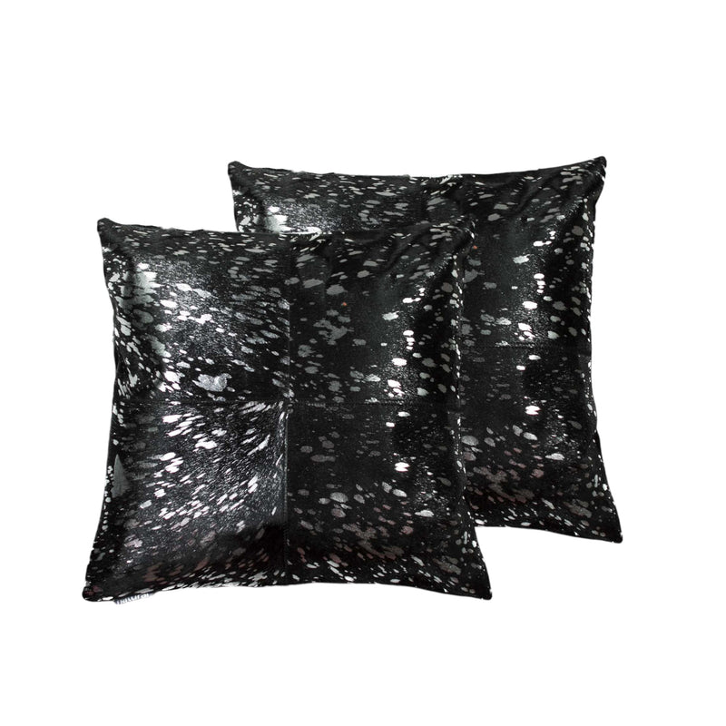 Set of Two 18" Black and Silver Cowhide Throw Pillow - Home Decor