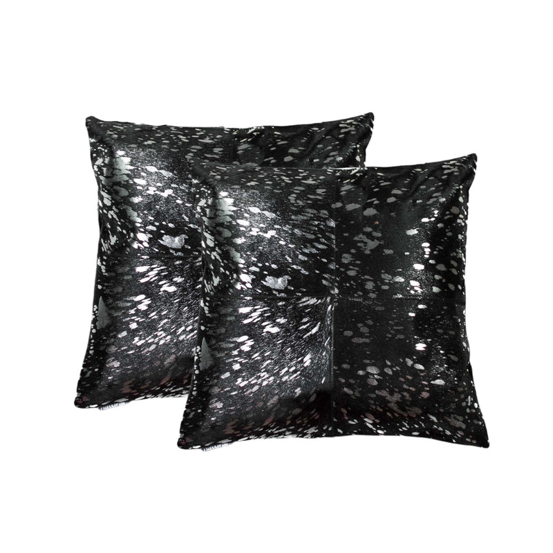 Set of Two 18" Black and Silver Cowhide Throw Pillow - Home Decor