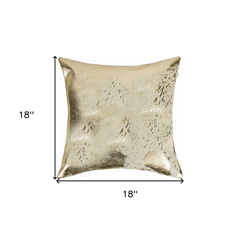 18" Beige And Gold Cowhide Throw Pillow - Home Decor