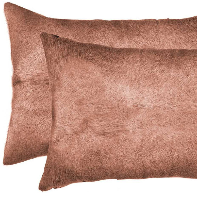 Set of Two 12" X 20" Brown Cowhide Throw Pillow - Home Decor