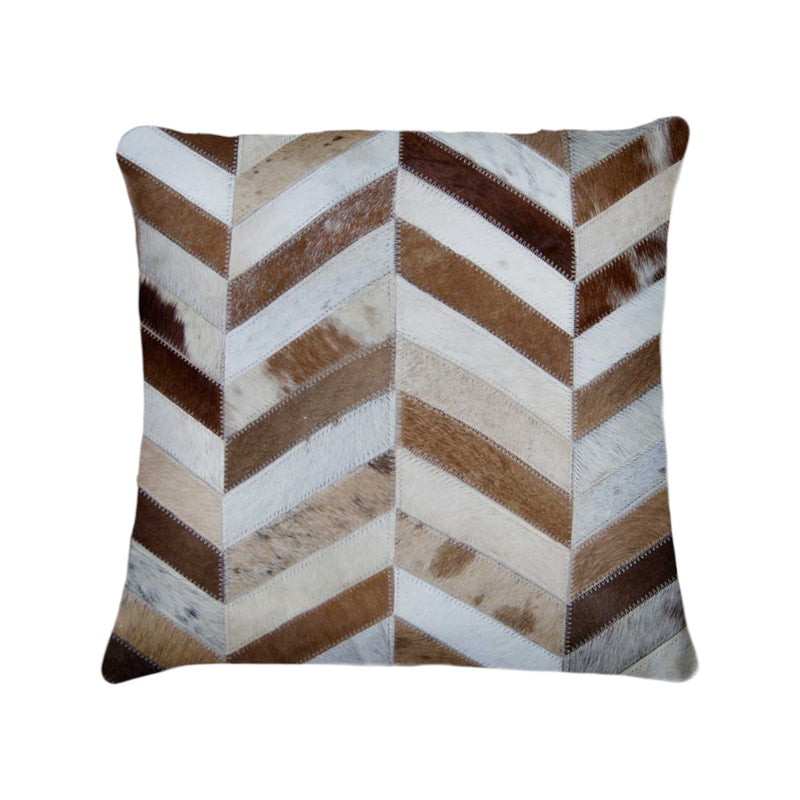 Set of Two Natural and Brown Chevron Cowhide Throw Pillows - Home Decor