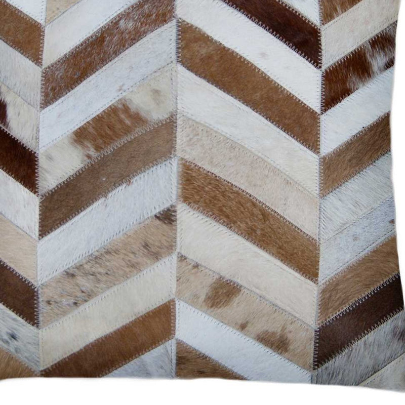 Set of Two Natural and Brown Chevron Cowhide Throw Pillows - Home Decor