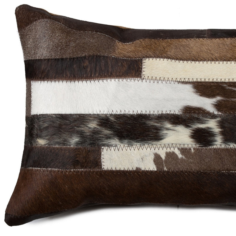 12" X 20" Brown Black And White Cowhide Throw Pillow - Home Decor