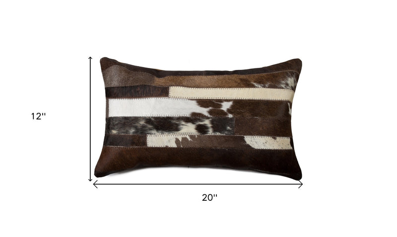 12" X 20" Brown Black And White Cowhide Throw Pillow - Home Decor