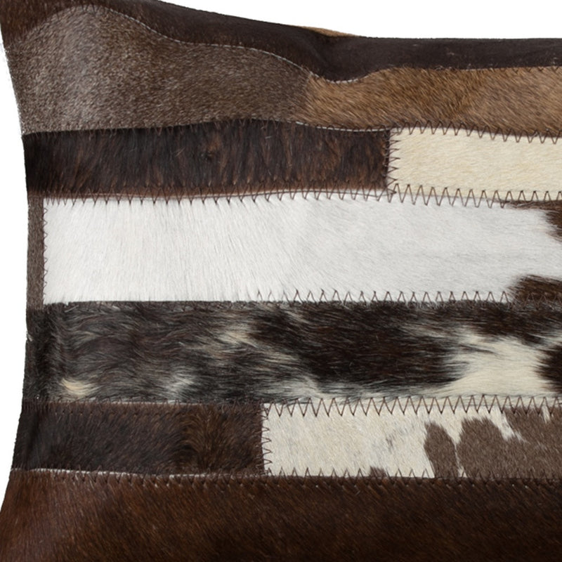 12" X 20" Brown Black And White Cowhide Throw Pillow - Home Decor