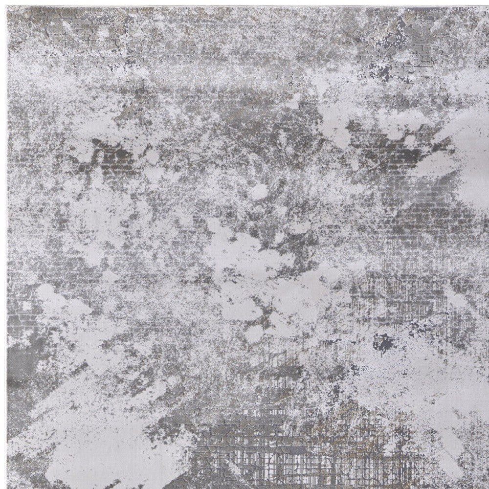 2' X 3' Gray and Silver Abstract Power Loom Worn Faded Area Rug - Home & Garden