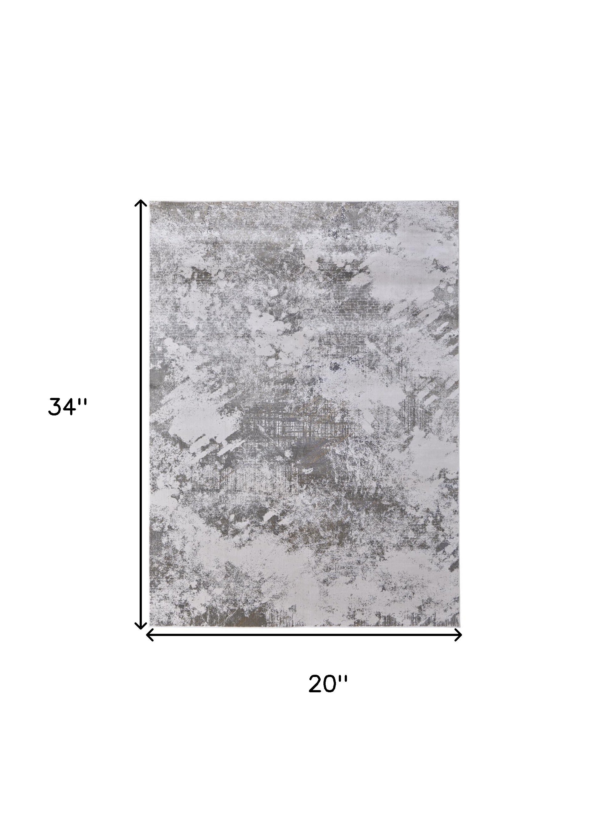 2' X 3' Gray and Silver Abstract Power Loom Worn Faded Area Rug - Home & Garden