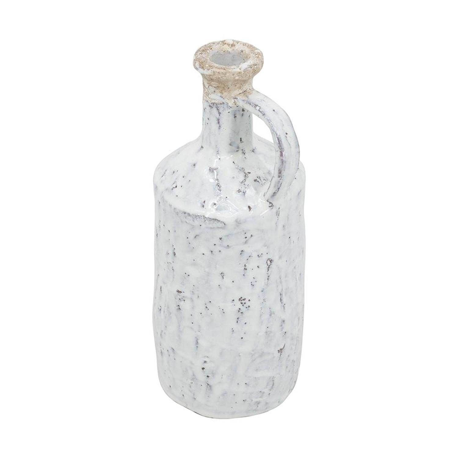 11" White Terracotta Cylinder Jug Vase - Home & Garden