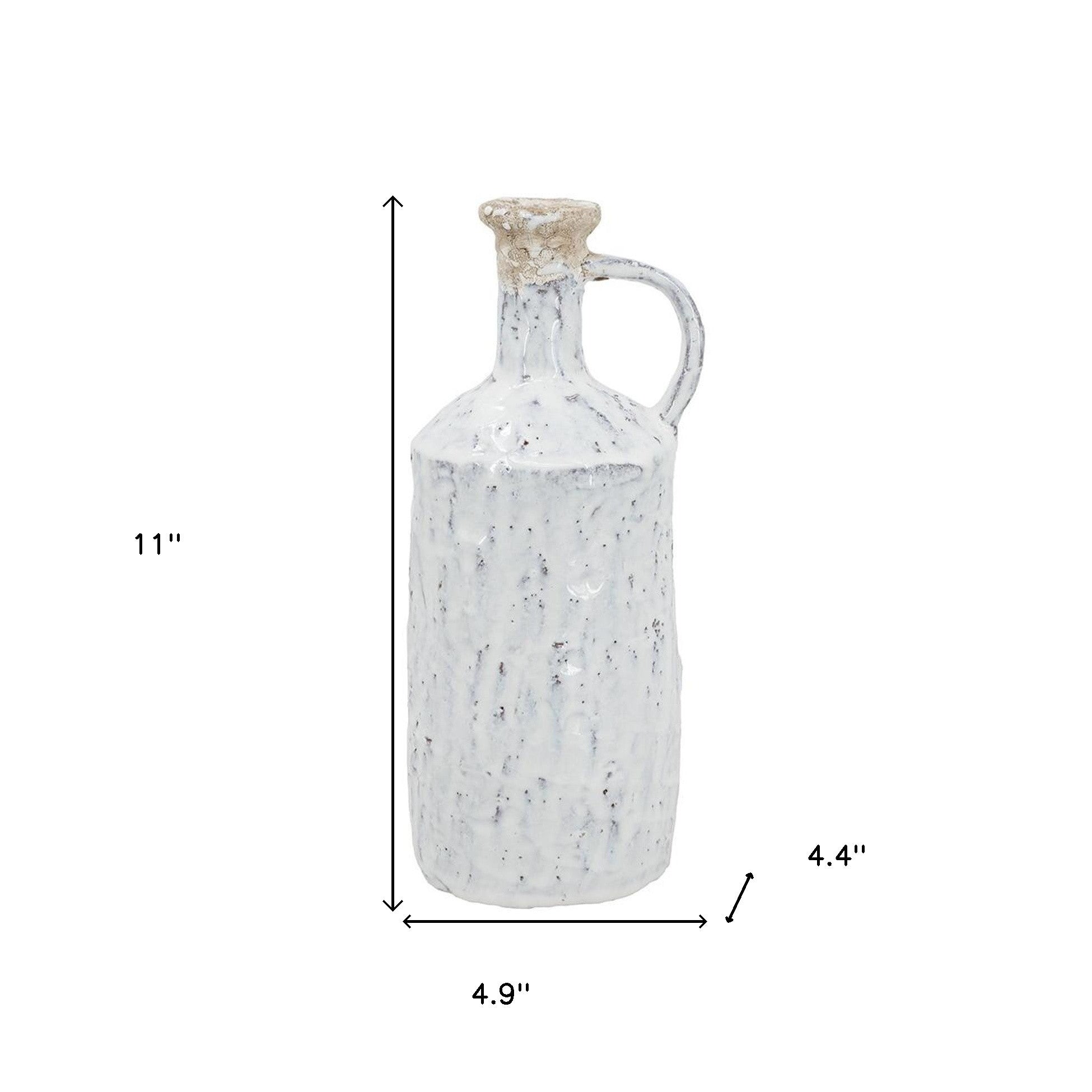 11" White Terracotta Cylinder Jug Vase - Home & Garden
