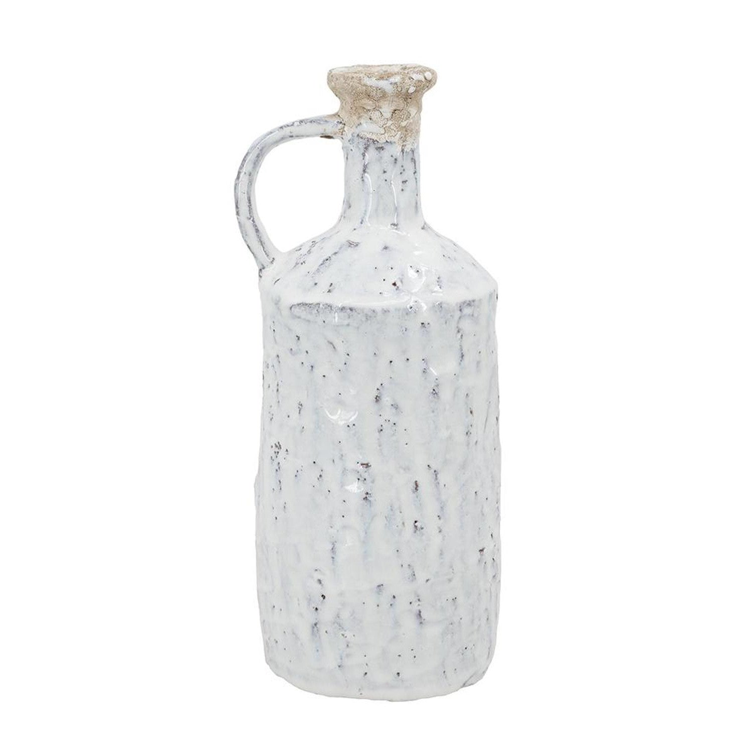 11" White Terracotta Cylinder Jug Vase - Home & Garden