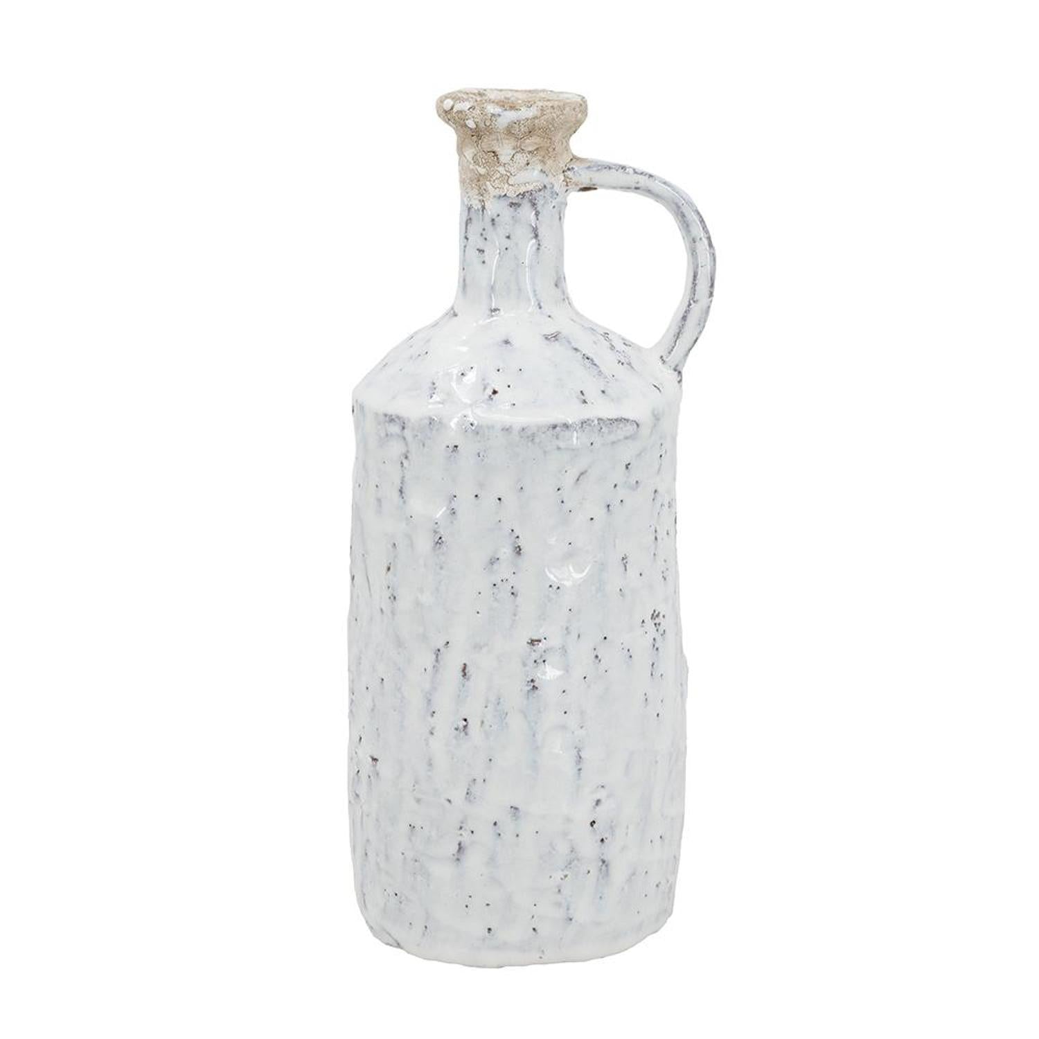 11" White Terracotta Cylinder Jug Vase - Home & Garden