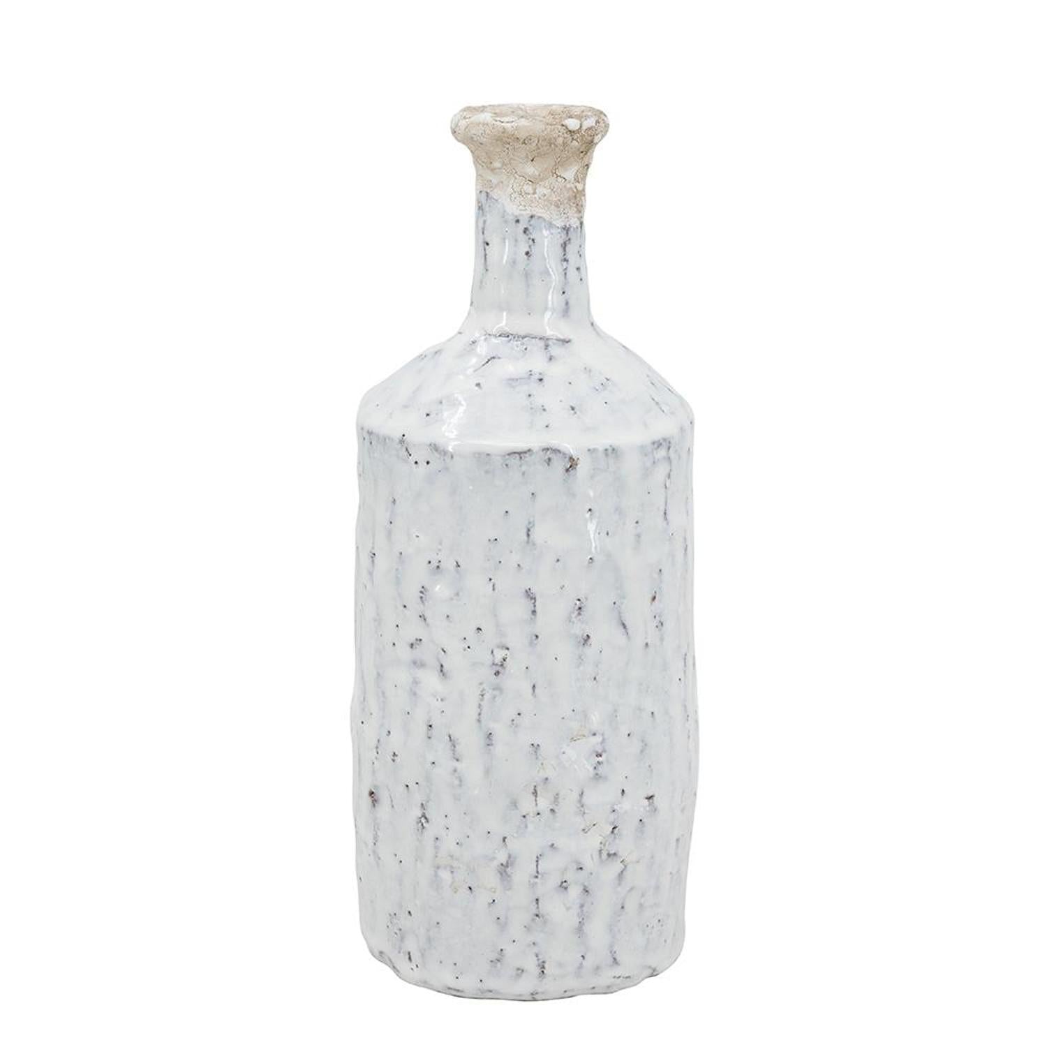 11" White Terracotta Cylinder Jug Vase - Home & Garden