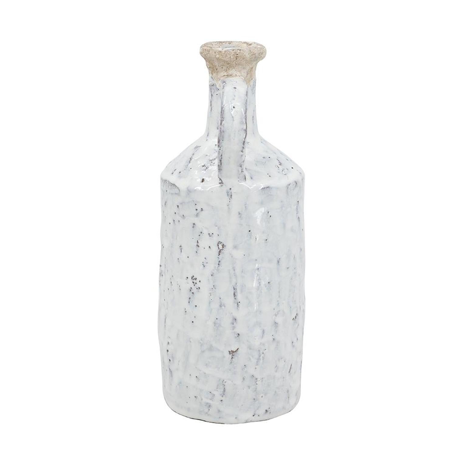 11" White Terracotta Cylinder Jug Vase - Home & Garden