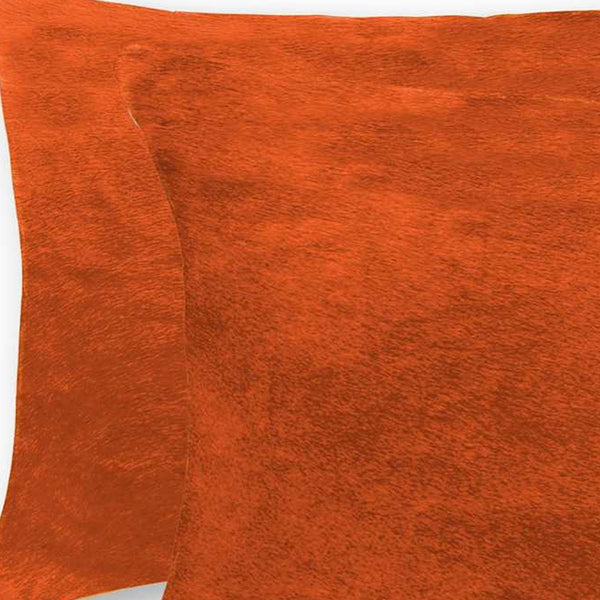 Set of Two 12" X 20" Orange Genuine Cowhide Lumbar Throw Pillows - Home Decor
