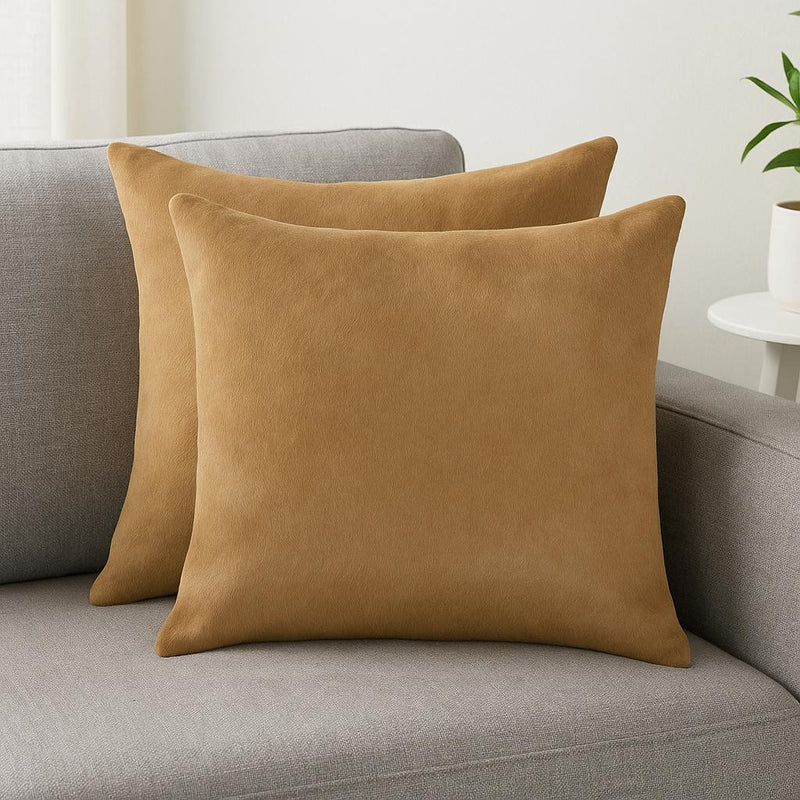 Set of Two 18" Tan Cowhide Throw Pillows - Home Decor