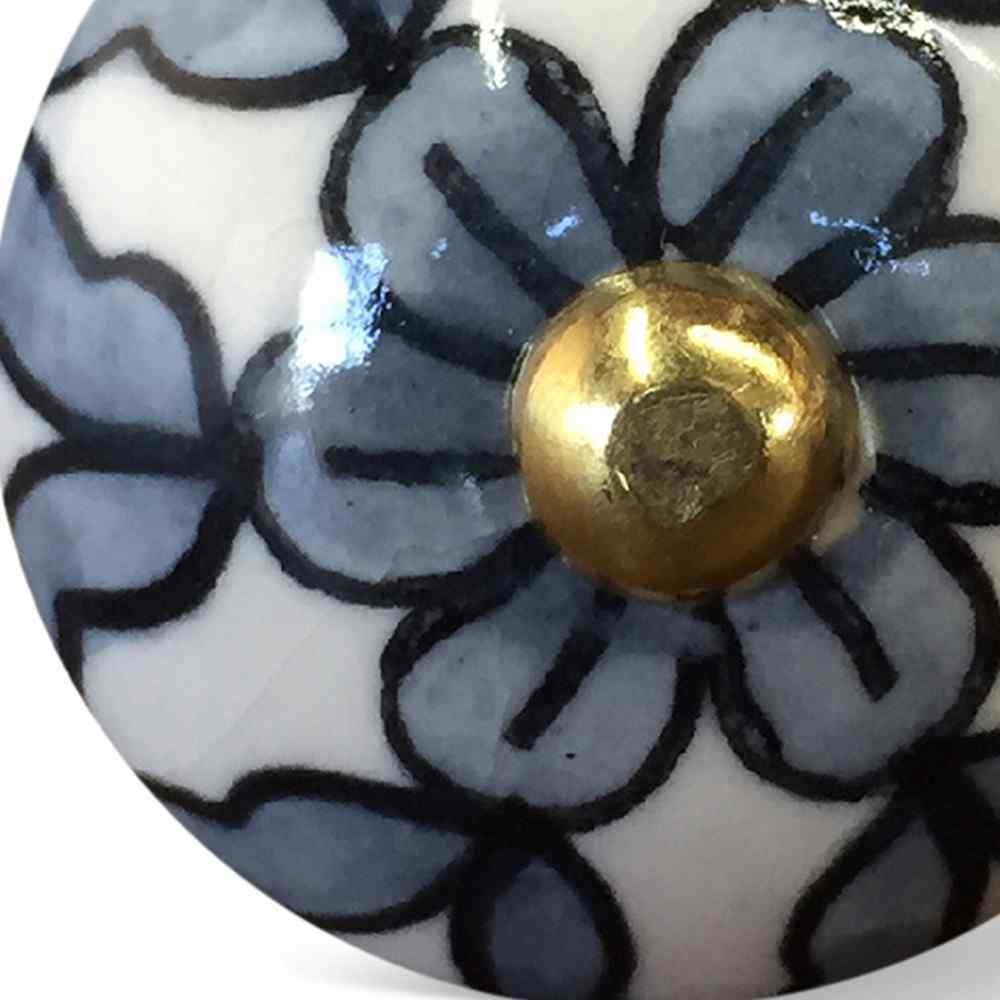 1.5" X 1.5" X 1.5" White Blue Black Handpainted Ceramic  Knobs 8 Pack - Home & Garden