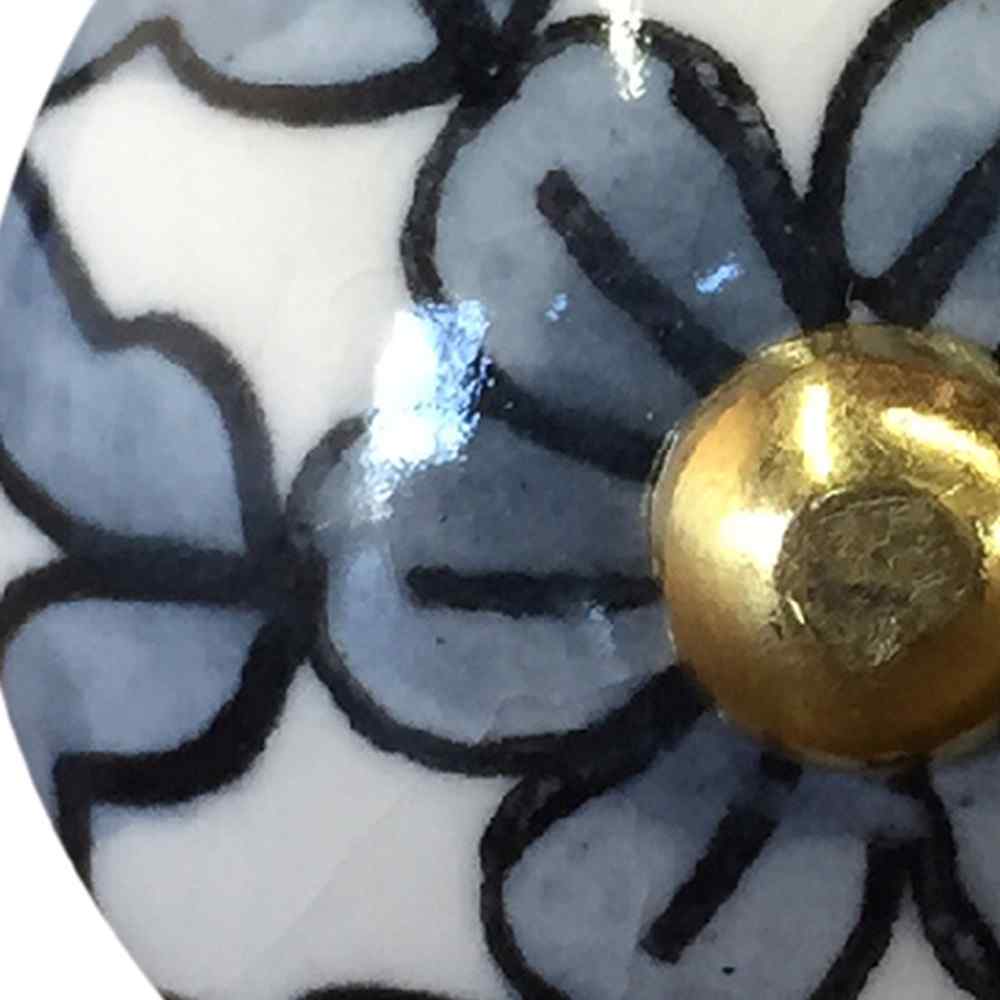 1.5" X 1.5" X 1.5" White Blue Black Handpainted Ceramic  Knobs 8 Pack - Home & Garden