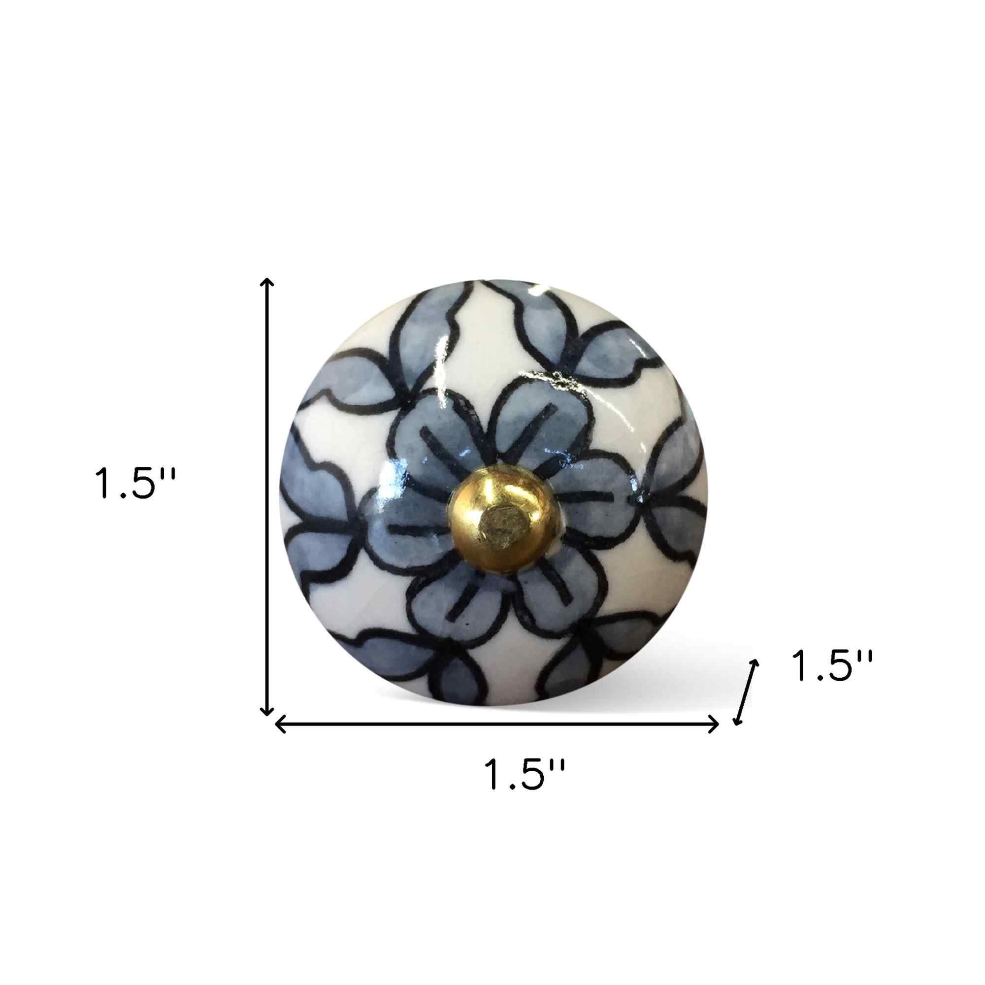 1.5" X 1.5" X 1.5" White Blue Black Handpainted Ceramic  Knobs 8 Pack - Home & Garden