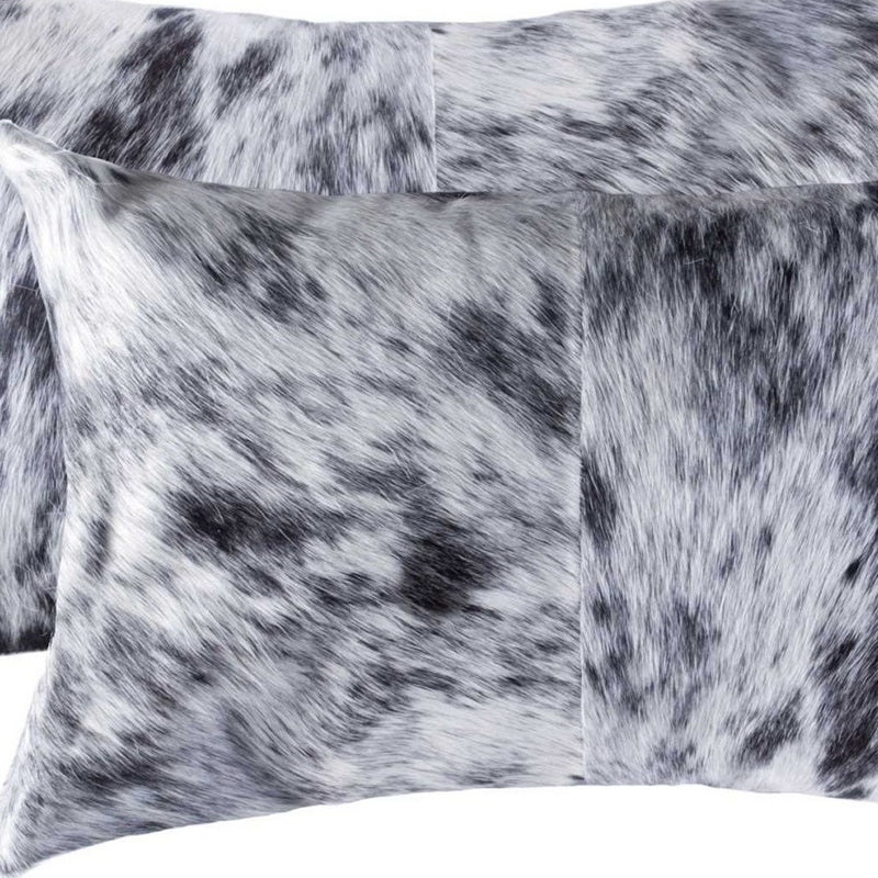Set of Two 12" X 20" Black and White Cowhide Throw Pillow - Home Decor