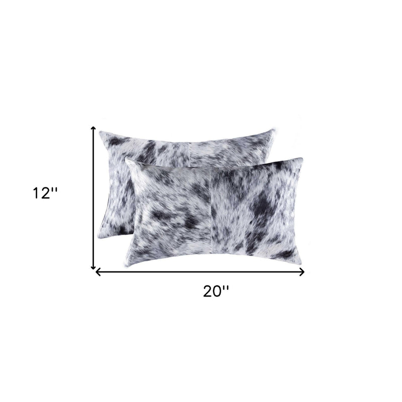 Set of Two 12" X 20" Black and White Cowhide Throw Pillow - Home Decor